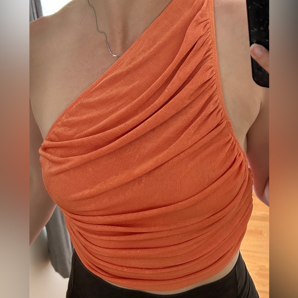 Lioness Orange One-Shoulder Ruched Crop Top